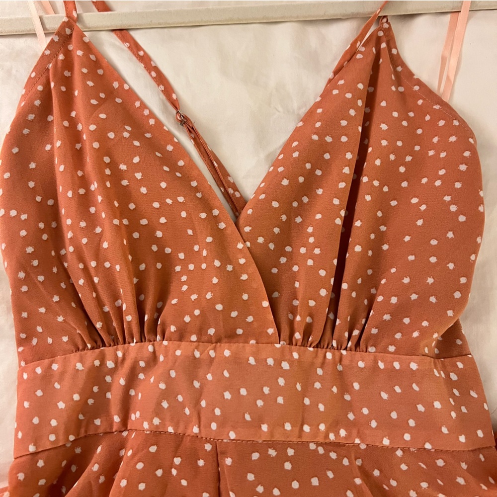 Pink Lily Coral Polka Dot Romper